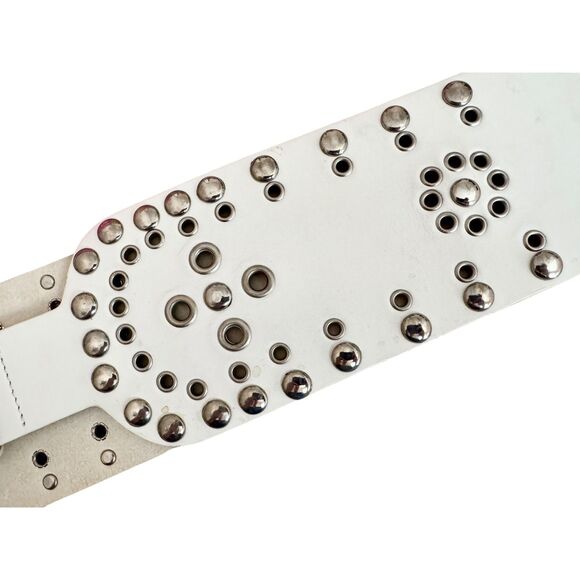 Versus Versace White Studded Leather Waist Belt 1990s Archive Made in Italy - Picture 1 of 8